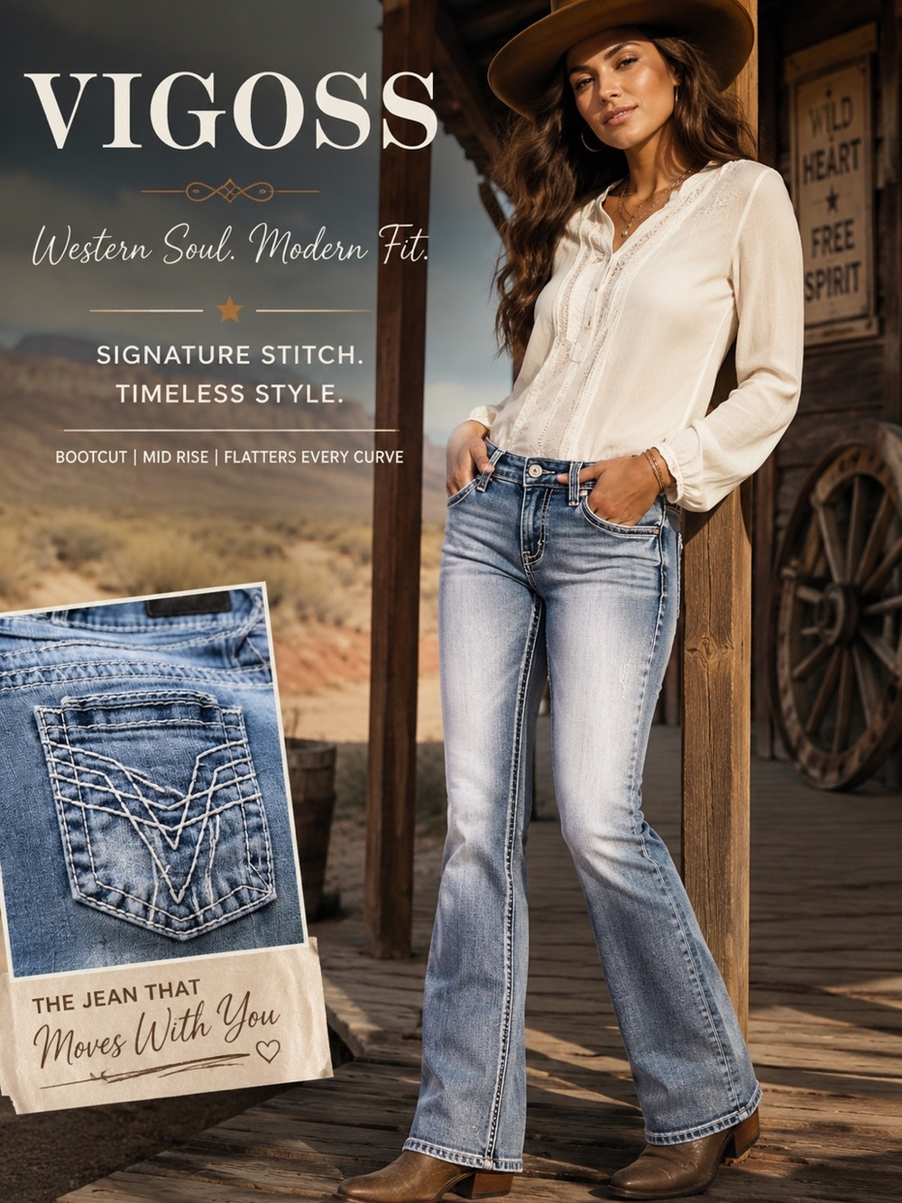 VIGOSS Western Soul Modern Fit Bootcut Mid-rise Jeans